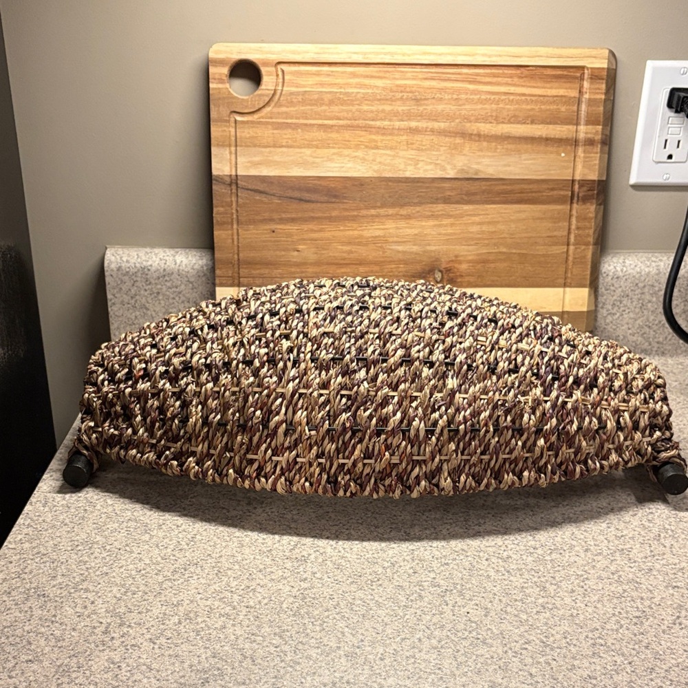 Kirklands Woven Seagrass Oval Basket with Wooden Handles - Brown & Tan - Picture 3 of 4